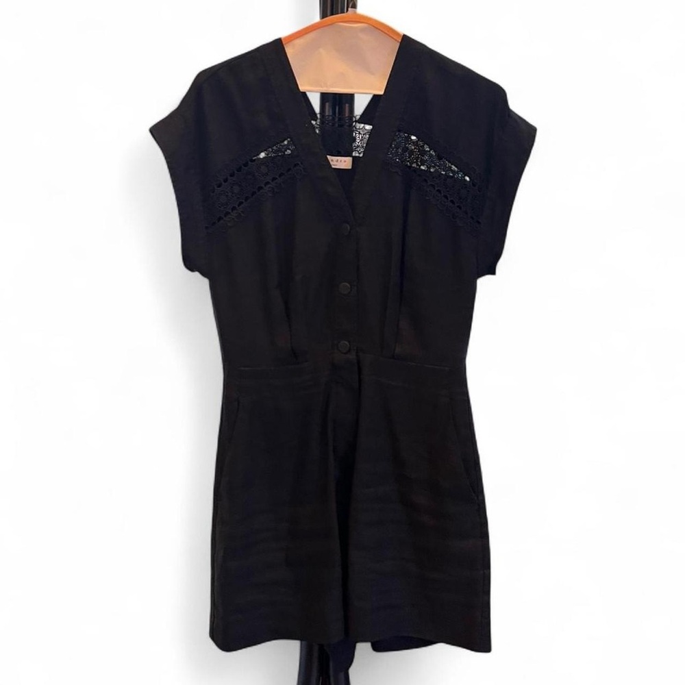 Sandro nyane guipure lace trimmed twill playsuit romper black S summer - Picture 4 of 13